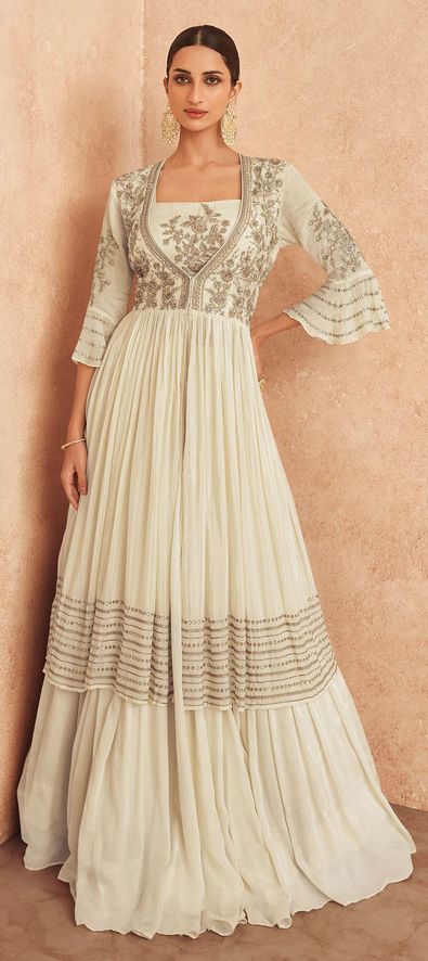 cotton white anarkali dress - Google Search | Traditional dresses, Anarkali  dress pattern, Long dress design