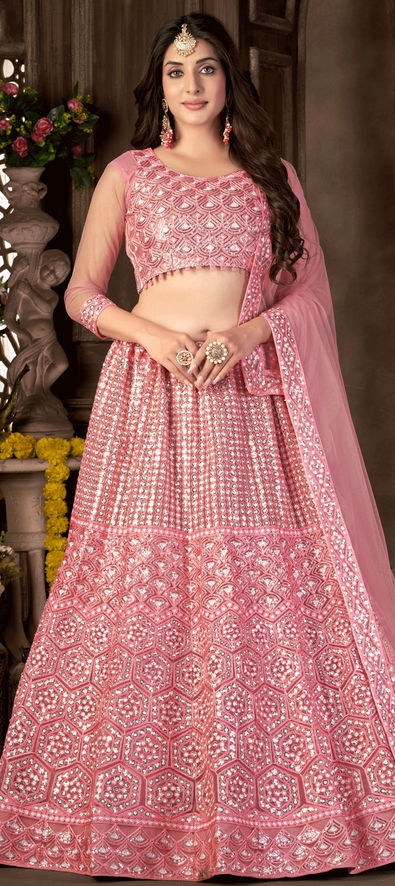 Pink Net Sangeet Lehenga Choli