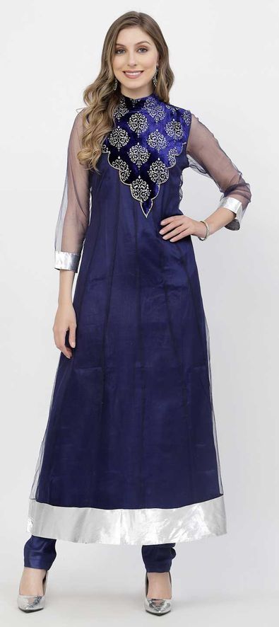 Trendy Slit Brasso Net Stich Kurti With Plazo