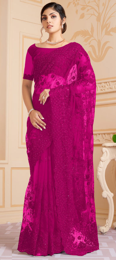 Vishal Prints Hot Pink Printed Georgette Saree With Fancy Border