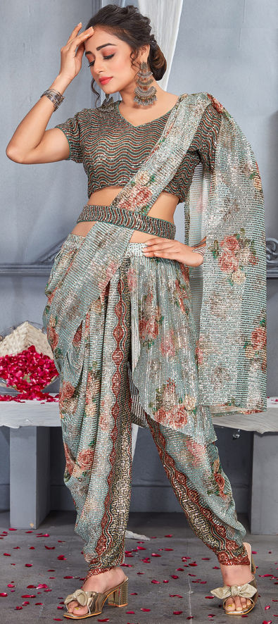 Grey Draped Dhoti With Embroidered Blouse Designer Couture 114TB13