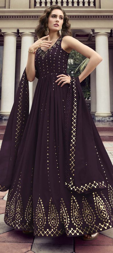 Radiant Black Color Georgette Fabric Gown With Dupatta