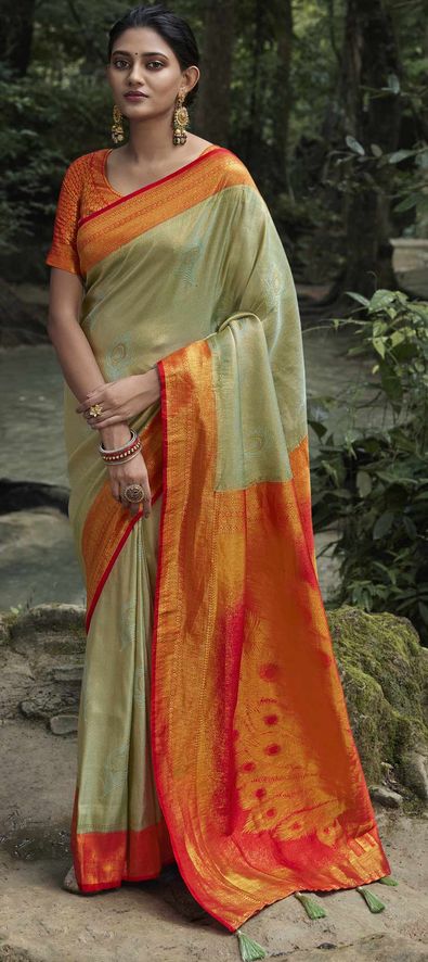 Trending Woven Zari Silk Orange Saree|SARV137671