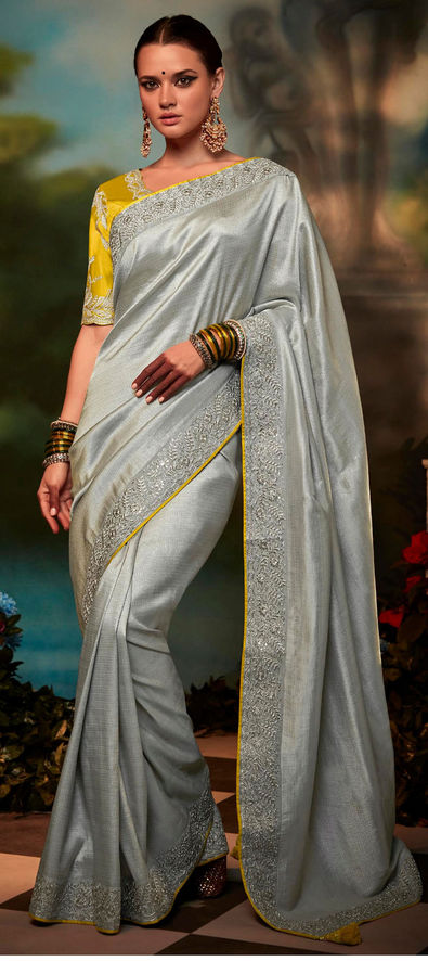 Silver colour wedding on sale saree