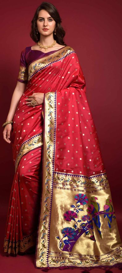 Embroidered Wedding Saree in Maroon Satin georgette - SR19464