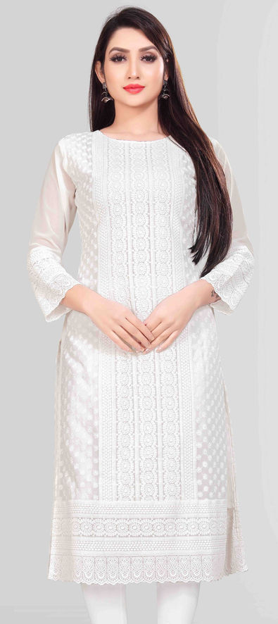 3/4th Sleeve Round Neck Crepe Off White Kurti at Rs 750 in Jaipur | ID:  20782303173