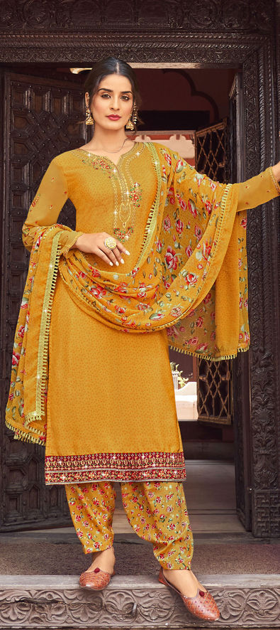Designer Yellow Salwar Suit With Dupatta In Satin Georgette EXMAY47 –  ShreeFashionWear