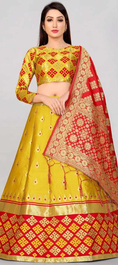 Gorgeous Yellow And Red Embellished Sequined Semi-Stitched Lehenga And  Unstitched Blouse With Dupatta Set For Women at Rs 11587.00 | Lehenga | ID:  2852381149612