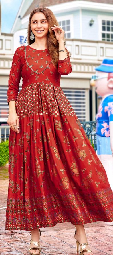 Buy Red Georgette Embroidery Long Kurti Party Wear Online at Best Price |  Cbazaar