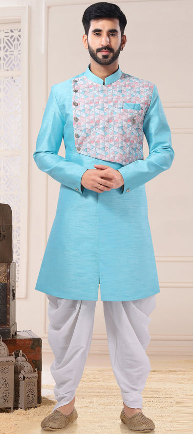 Indo Western Dress For Men Navy Blue White RKL-IW-4981-159015 Men Reception  Dress – iBuyFromIndia