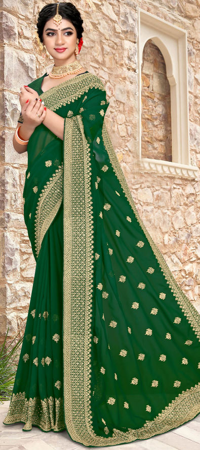 Engagement, Party Wear, Reception Green color Georgette fabric Saree :  1853136