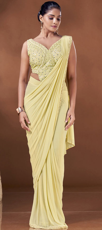 Mustard Color Tissue Silk Saree With Readymade Blouse