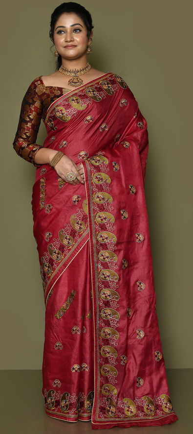 Eid Collection Red Silk Woven Zari Saree|SARV143747