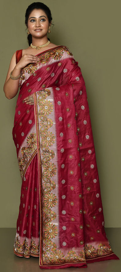 Maroon Art Silk Jacquard Zari Woven Saree & Blouse 4675SR11