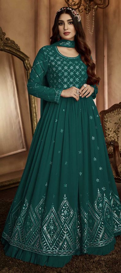 Beutifull chiffon dress in dark bottle green color Model# C 1223 – Nameera  by Farooq