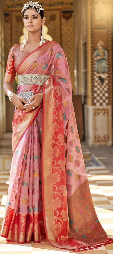 Buy Peach Banarasi Saree- Designer wedding saree online-Karagiri