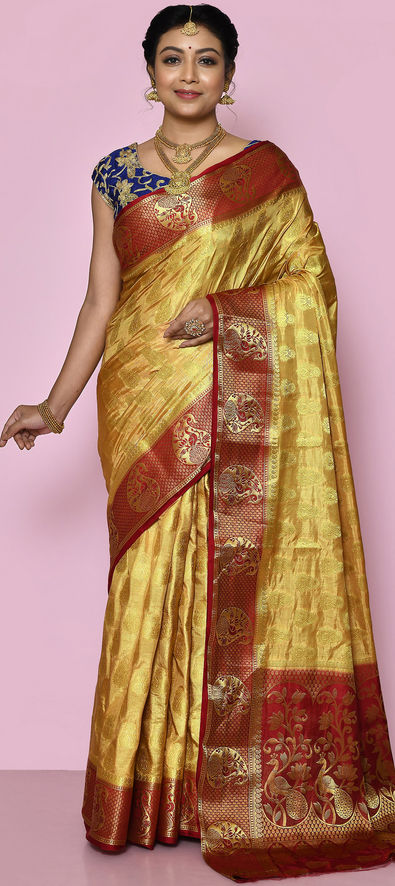 Golden Kanjivaram Silk Saree With Blouse 264903