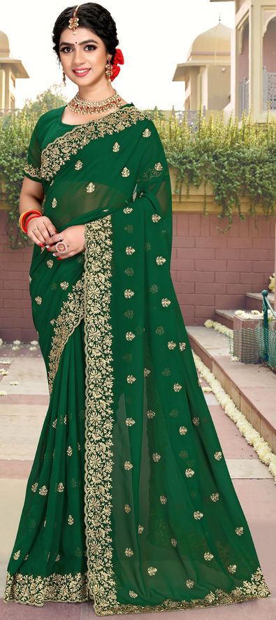 Silk Sarees : Dark green soft lichi silk jacquard weaving ...