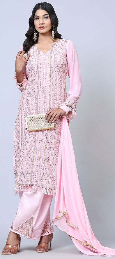 Designer, Festive, Party Wear Pink and Majenta color Georgette