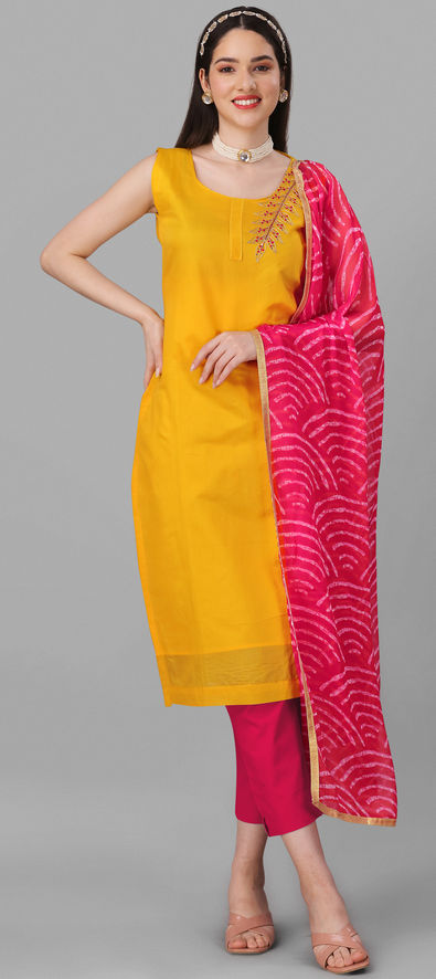 Buy Jaipur Kurti Yellow & Red Yoke Design Mirror Work Women Kurta with  Trousers & With Dupatta Online at Best Price | Distacart