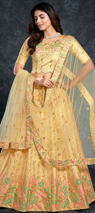 Bridal Lehenga Choli - Corn Yellow Silk Bridal Lehenga Choli With Heavy  Thread Embroidery And Stone Work