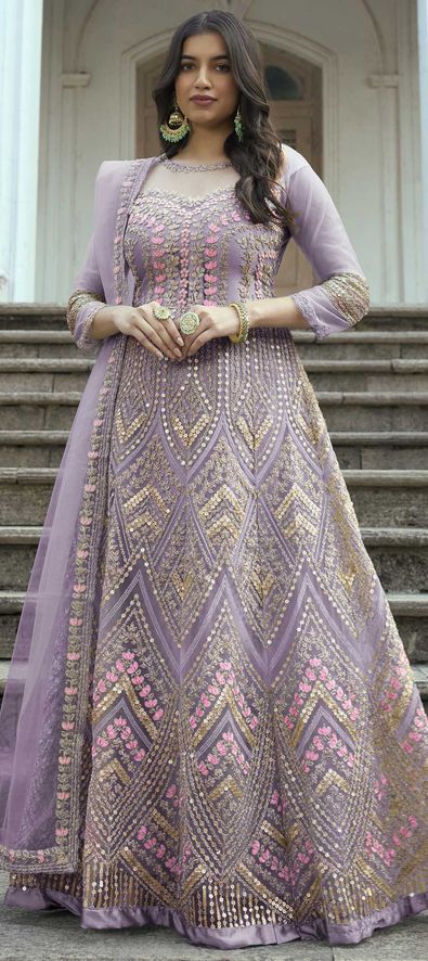 Lavender Color Georgette Fabric Charismatic Embroidered Salwar Suit