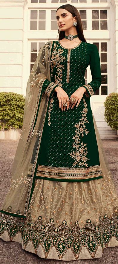 Bright Dark Green Color Digital Printed And Silk Base Lehenga Choli With  matching Blouse