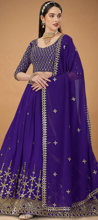 Engagement, Festive, Reception Purple and Violet color Georgette fabric  Lehenga : 1834706