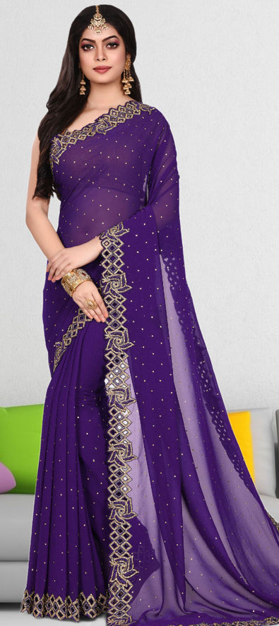 MIRCHI FASHION Purple Printed Saree With Unstitched Blouse
