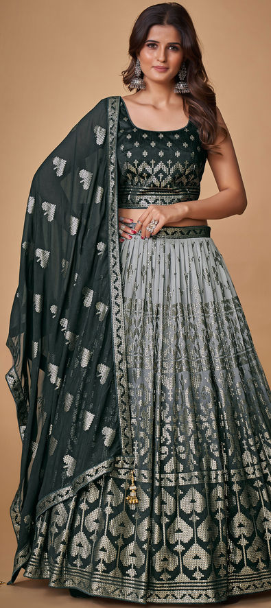 Grey Embroidered Net Lehenga Choli With Dupatta Latest 2137LG03