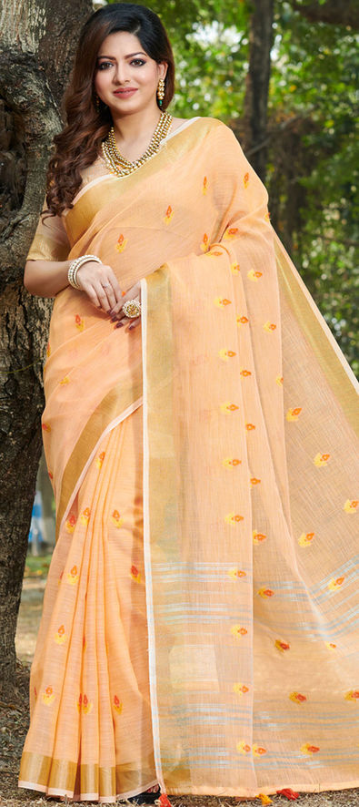 Plain Orange Color Linen Sarees at Best Price in Bhagalpur | Mikail Textile  Industries