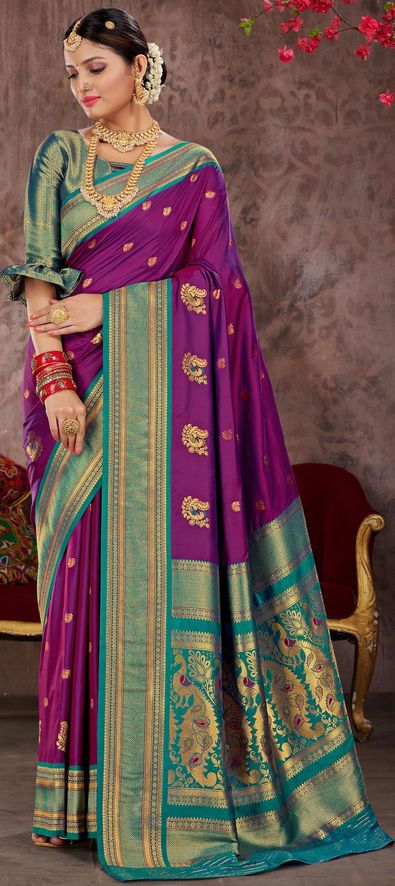 Image result for contrast blouse for purple silk saree | Cotton saree blouse  designs, Purple saree, Silk sarees