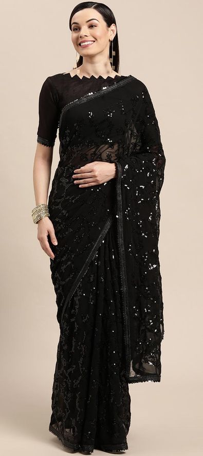 Buy Black Georgette Festival Wear Chikankari Saree Online From Wholesale  Salwar.