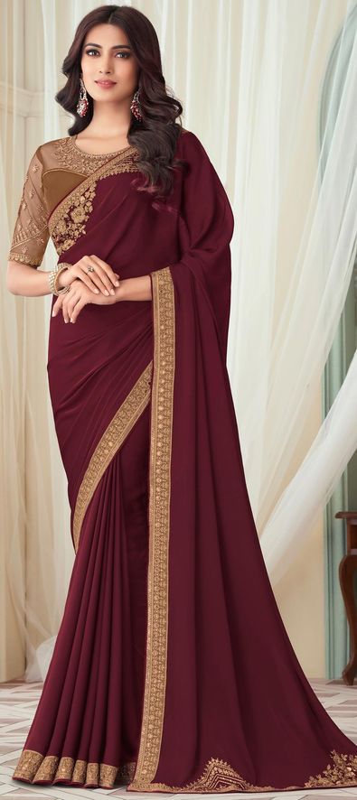 Traditional, Wedding Red and Maroon color Art Silk, Silk fabric Saree ...