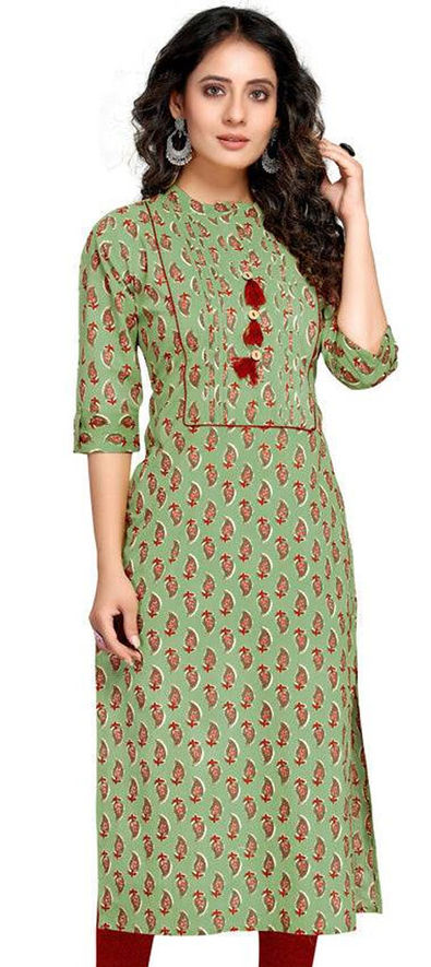 Party Wear Green color Cotton fabric Kurti 1868147