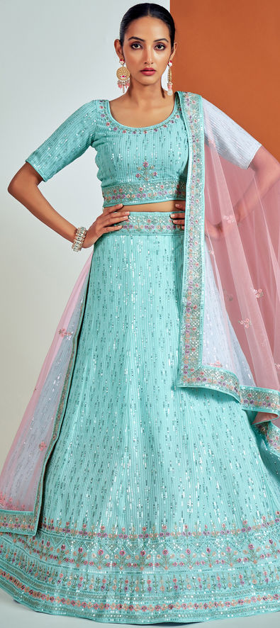 Machine Blue color Designer Wedding & Partywear Embroidery Lehenga choli,  Embroidered at Rs 2999 in Surat