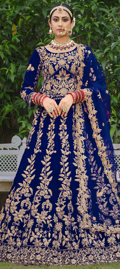 Buy Deep Sea Blue Colored Chinon Fabric Lehenga Choli at fealdeal.com