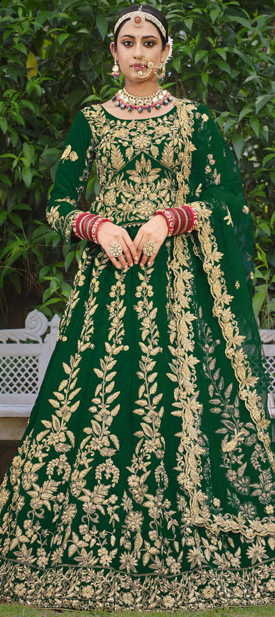 Ethnic Dark-Green Embroidered Wedding Designer Bridesmaid Lehenga Choli  With Dupatta - Tulsi Art - 3052018