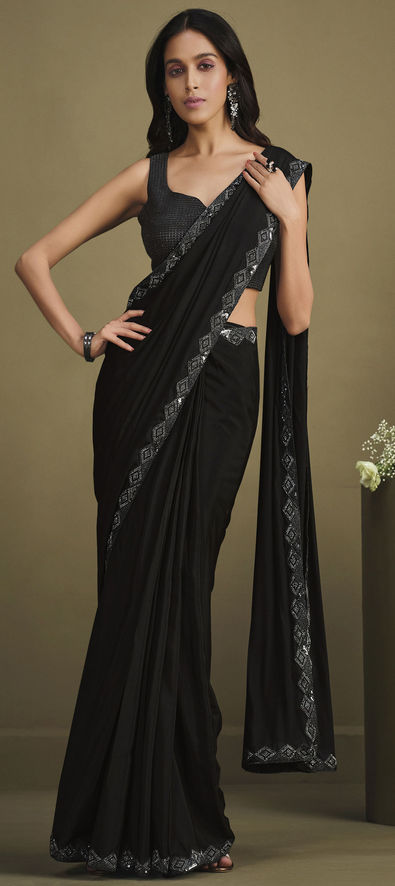 Sensational Black Gold Crinkled Readymade Saree – anokherang