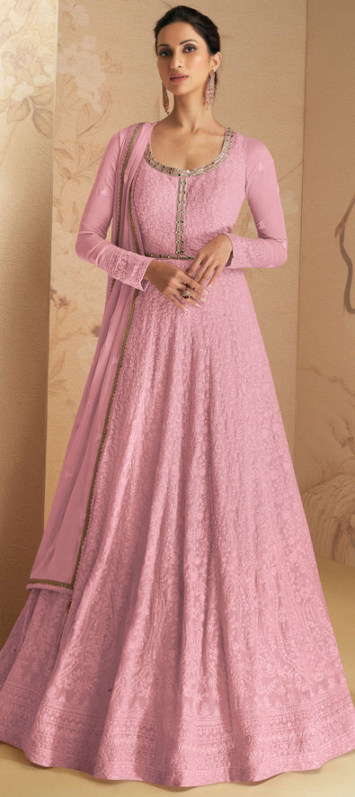 Rose Pink Tussar Silk Designer Anarkali Suit