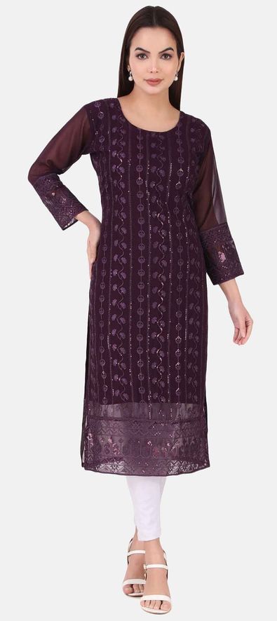 Georgette Party Wear Kurti in Purple and Violet with Embroidered work