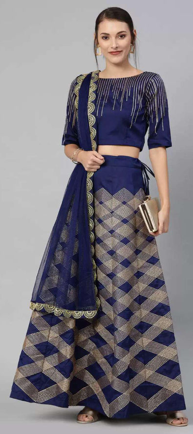 RE - Blue Colored Faux Georgette Sequence Work Lehenga Choli - Party wear  lehengas - Lehengas - Indian