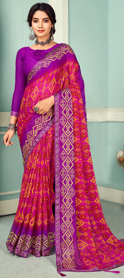 Pink and Purple designer bandhani saree