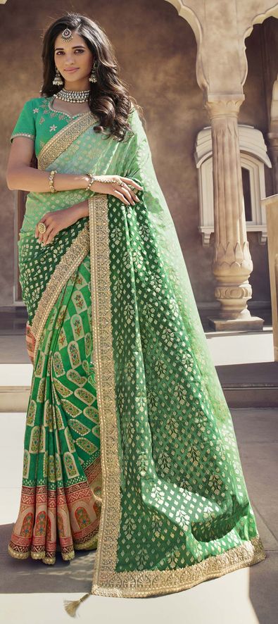 Festive Wear Border Work Mehendi Green Color Art Silk Saree