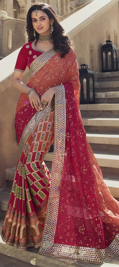 Buy Maroon Chiffon Sarees Online for Women in USA