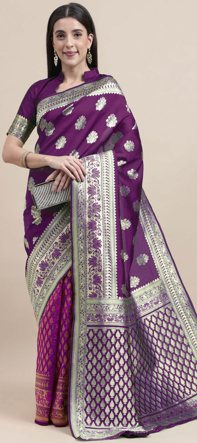 Buy Purple Zari Woven Banarasi Matka Silk Designer Saree with Heavy Border  Online in USA – Pure Elegance