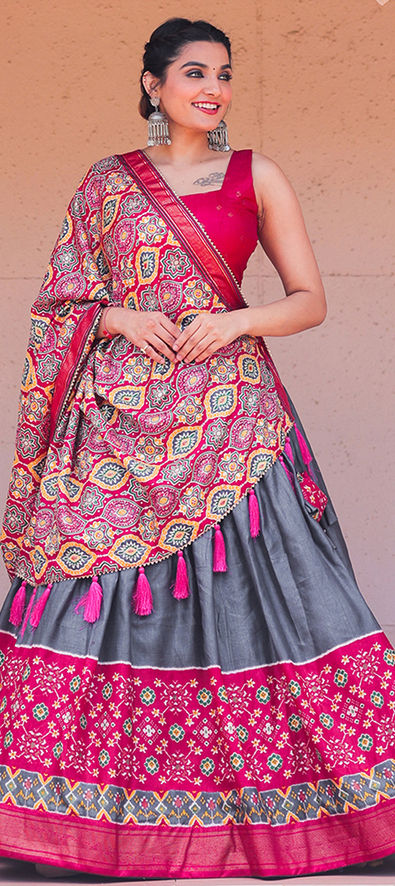 Grey silk embroidered lehenga choli 1109