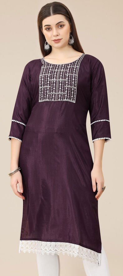 S-XXL Rayon Purple Stitched Embroidered Anarkali Kurti at Rs 630 in Jaipur