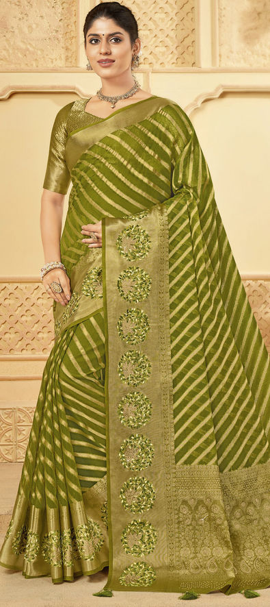 Buy Dark Green Zari Woven Silk Saree With Blouse Online At Zeel Clothing
