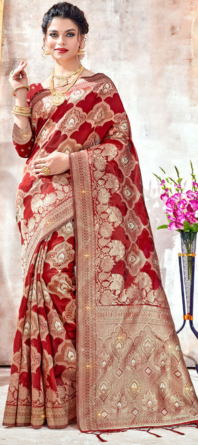 Buy Dazzling Red Colored Silk Multi Thread Work Party Wear Saree | Fashion  Clothing